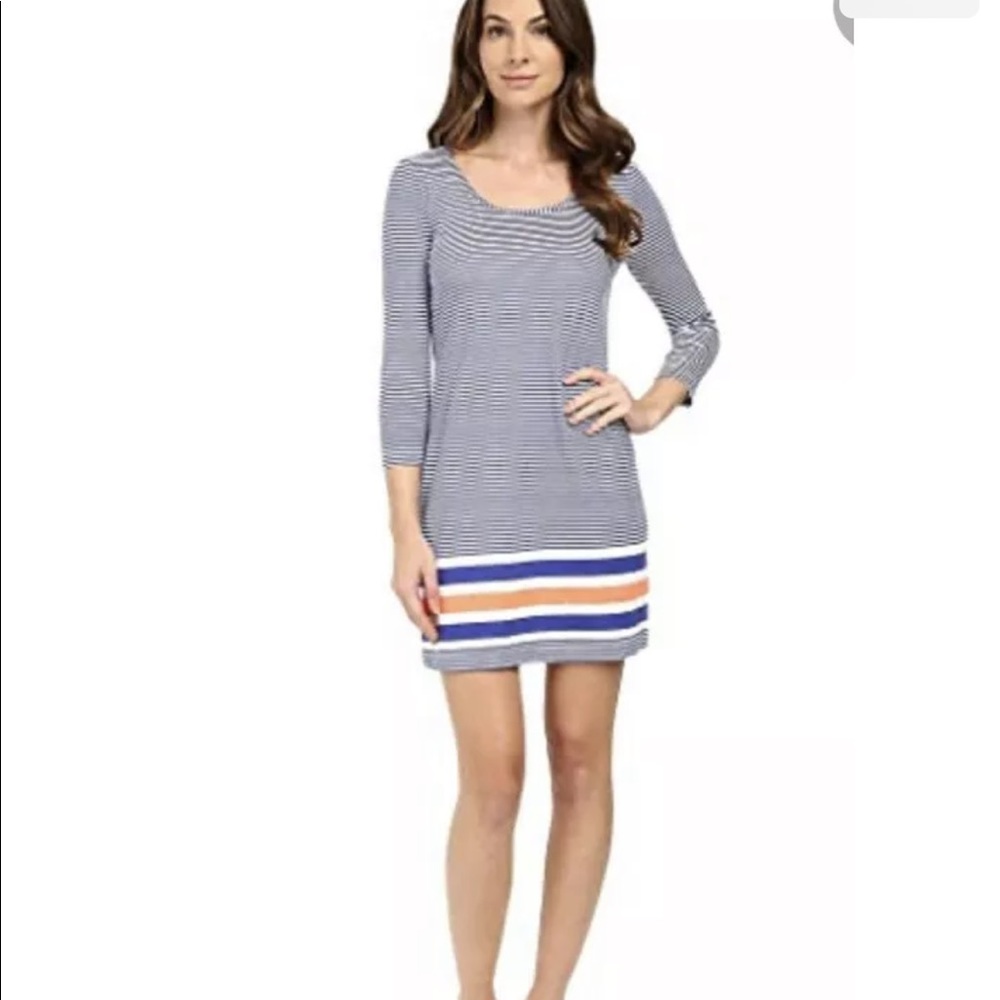 Lilly Pulitzer Beacon T-shirt Dress Mini Nautical Stripes 3/4 Sleeve Size M
